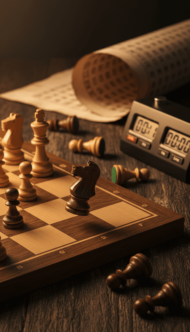 Chessboard mid-play during a club session